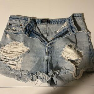 Abercrombie & Fitch Light Wash Distressed Denim Shorts